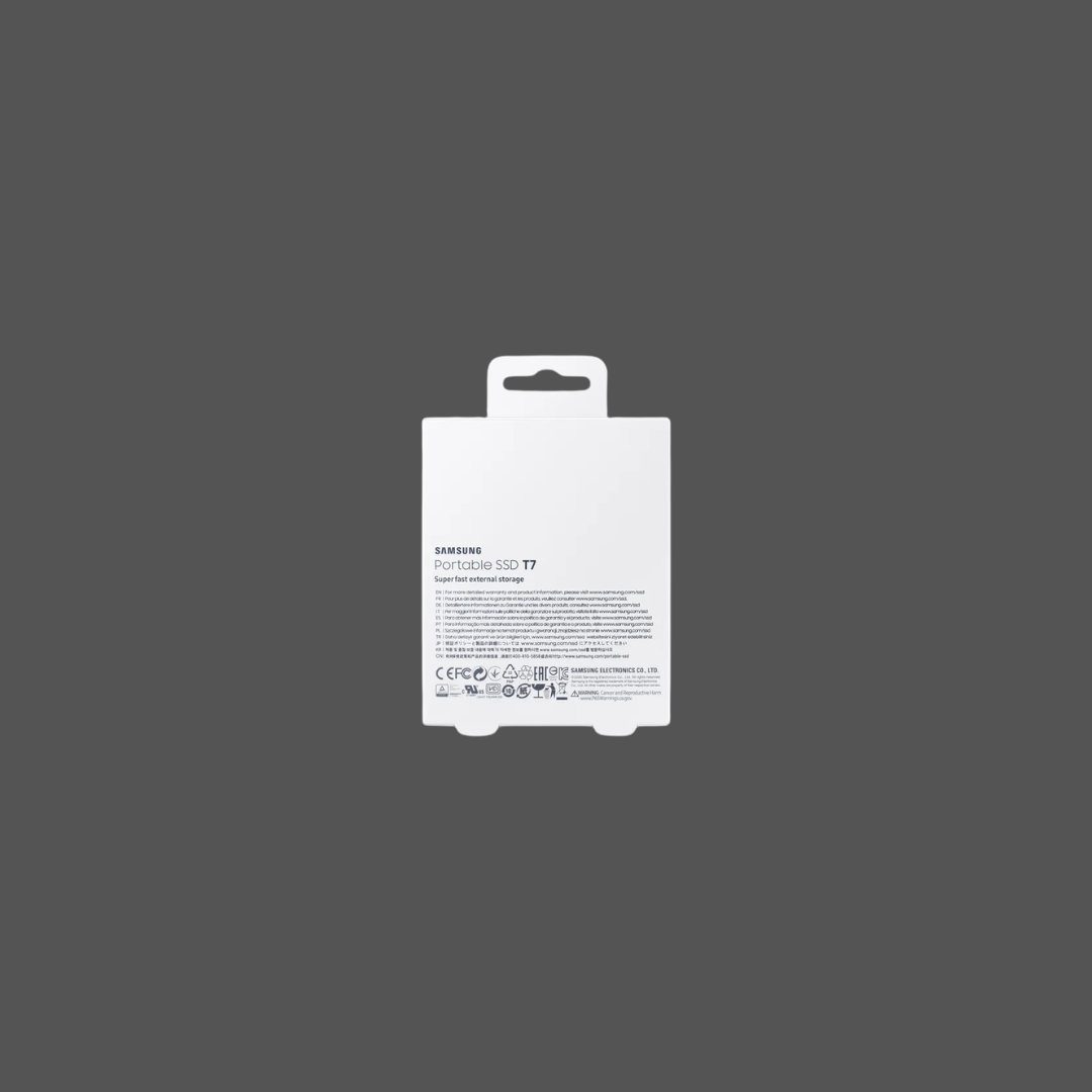 SAMSUNG MU-PC1T0T T7 Portable SSD 1 TB; Transfer speed up to 1050 MB/s; USB 3.2 (Gen2, 10Gbps) backwards compatible, AES 256-bit hardware encryption with optional password protection - Titan Grey