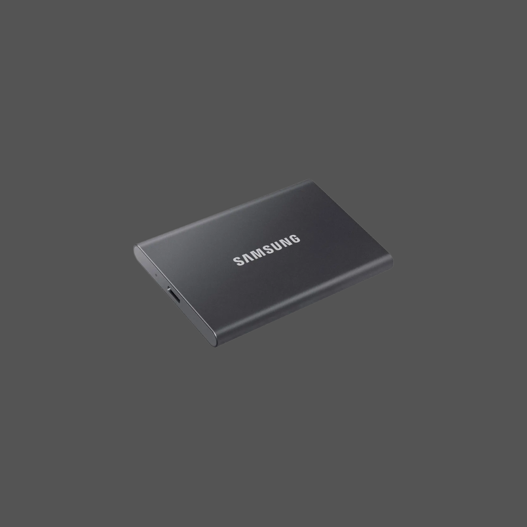 SAMSUNG MU-PC1T0T T7 Portable SSD 1 TB; Transfer speed up to 1050 MB/s; USB 3.2 (Gen2, 10Gbps) backwards compatible, AES 256-bit hardware encryption with optional password protection - Titan Grey