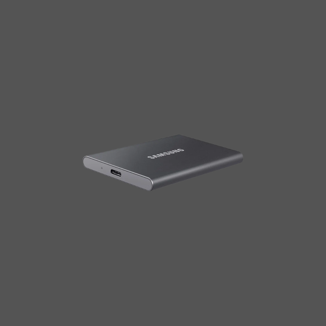 SAMSUNG MU-PC1T0T T7 Portable SSD 1 TB; Transfer speed up to 1050 MB/s; USB 3.2 (Gen2, 10Gbps) backwards compatible, AES 256-bit hardware encryption with optional password protection - Titan Grey