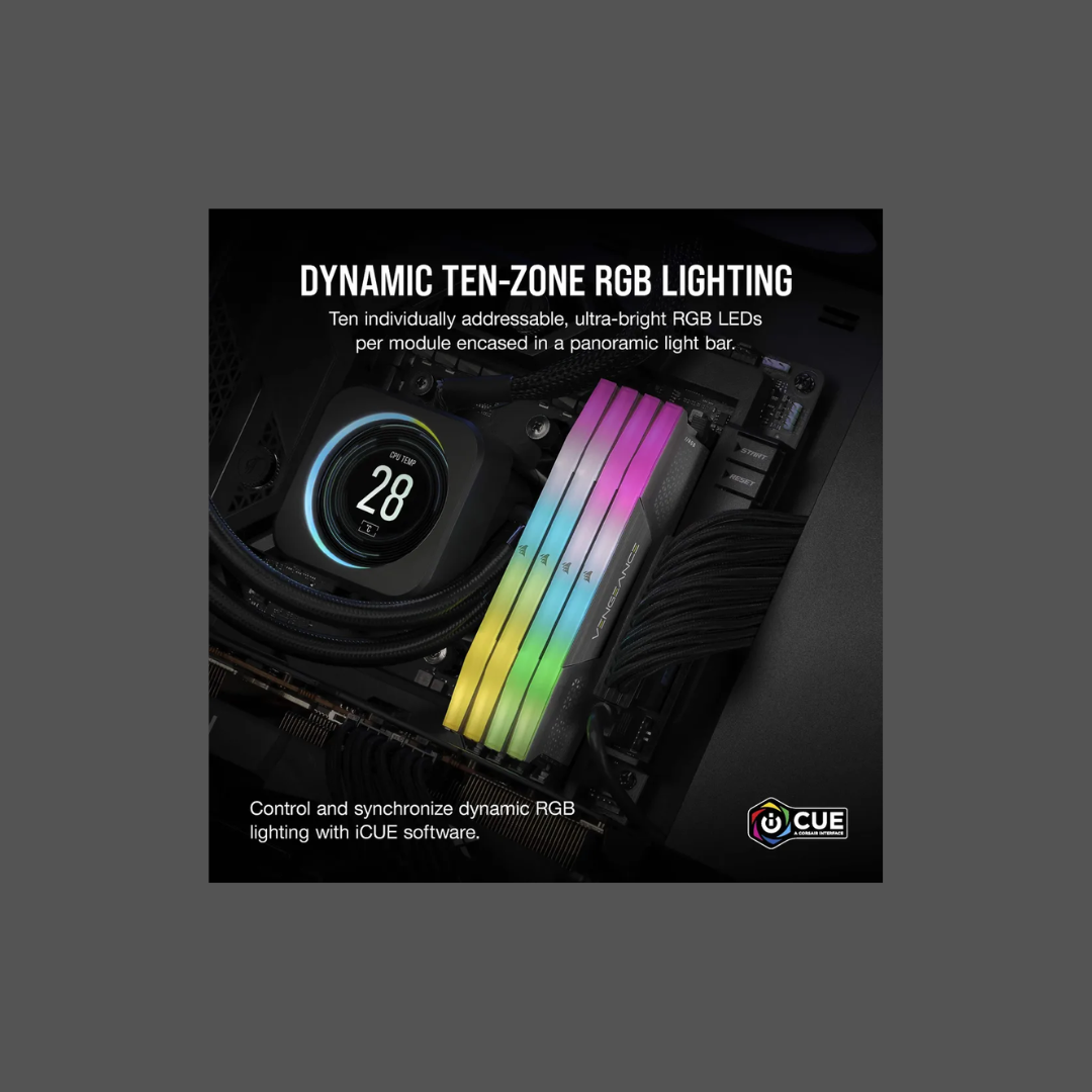 Corsair VENGEANCE RGB DDR5 32GB (2x16GB) DDR5 6000 CL36-44-44-96 1.4V Intel XMP and AMD EXPO Memory - Grey.