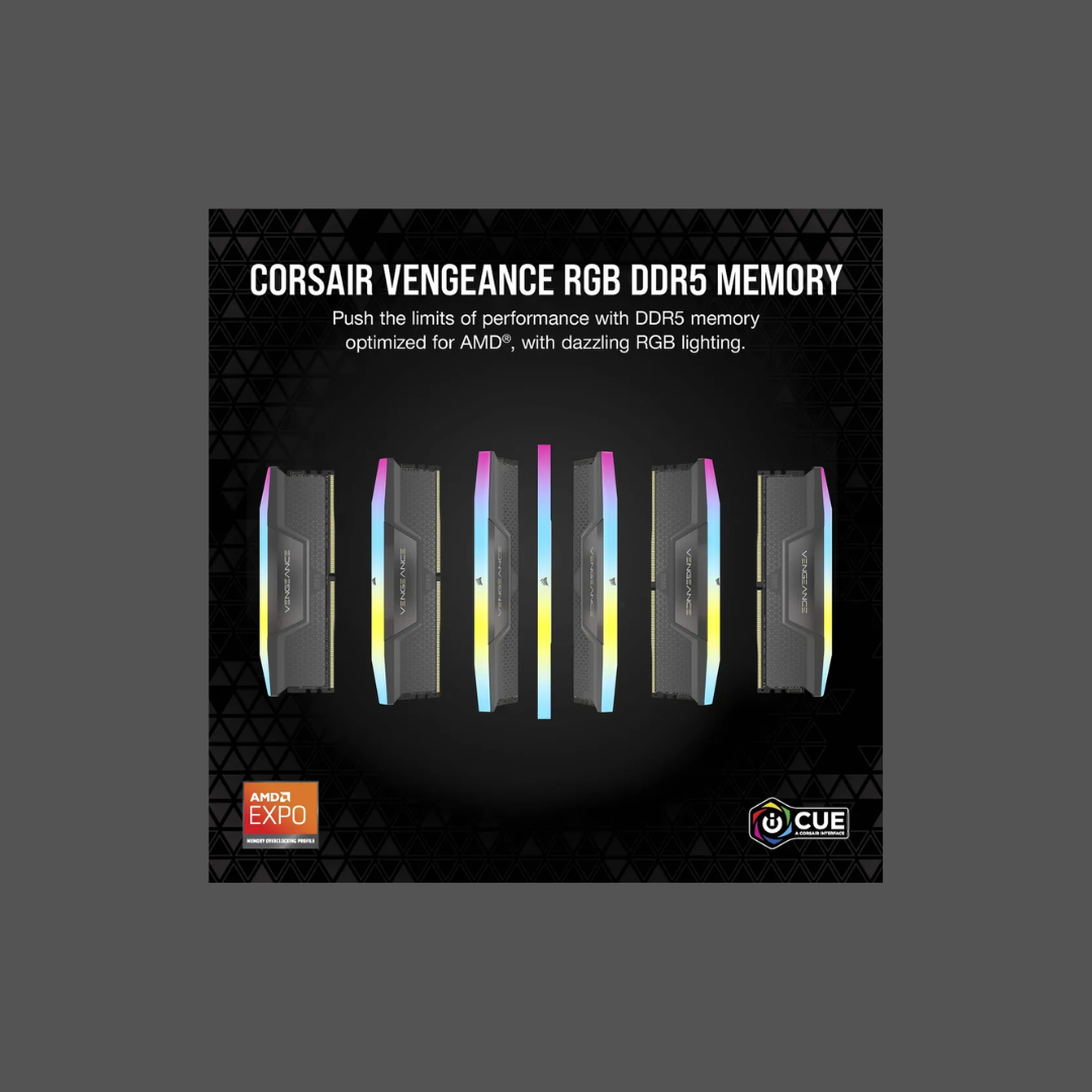 Corsair VENGEANCE RGB DDR5 32GB (2x16GB) DDR5 6000 CL36-44-44-96 1.4V Intel XMP and AMD EXPO Memory - Grey.