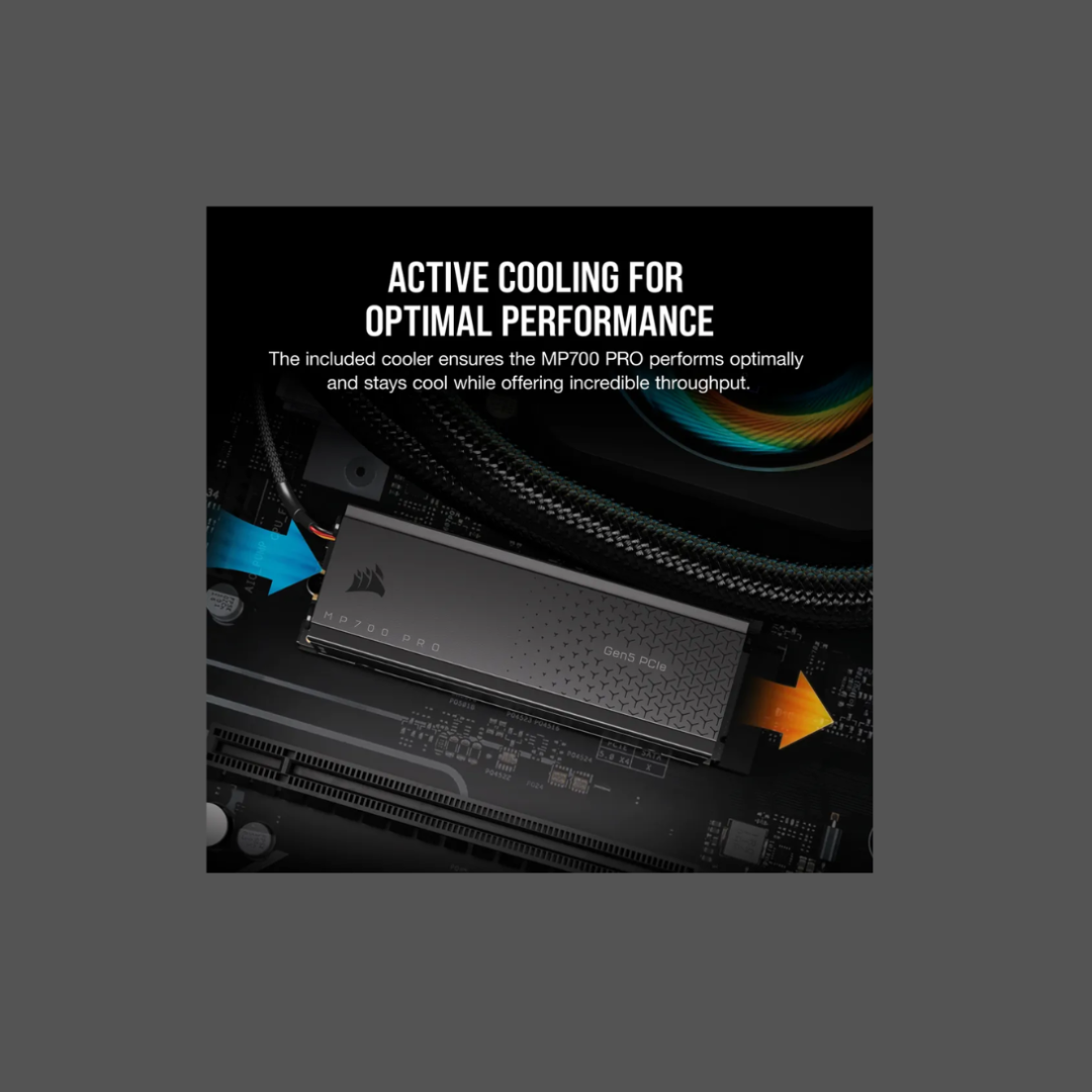 Corsair MP700 PRO 2TB M.2 NVMe PCIe Gen. 5 x4 SSD with Cooler; Read Up To 12 400MB/s; Write up to 11 800MB/s