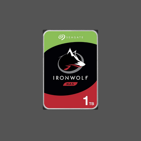 Seagate Ironwolf ST1000VN008 1TB 3.5" HDD NAS Drives; SATA 6GB/s Interface; 1-8 Bays Supported; MUT: 180TB/Year; RV: No; Dual Plane Balance: Yes; Error Recovery Control: Yes; 64MB cache; RPM 5900; 3 Year warranty