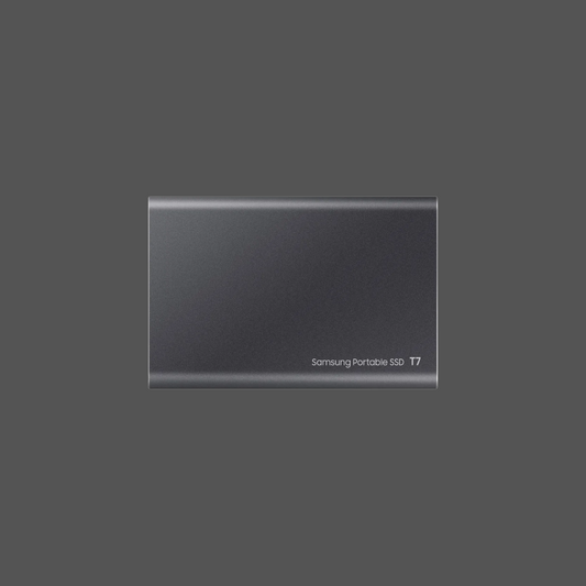 SAMSUNG MU-PC1T0T T7  Portable SSD 1 TB; Transfer speed up to 1050 MB/s; USB 3.2 (Gen2, 10Gbps) backwards compatible, AES 256-bit hardware encryption with optional password protection - Titan Grey