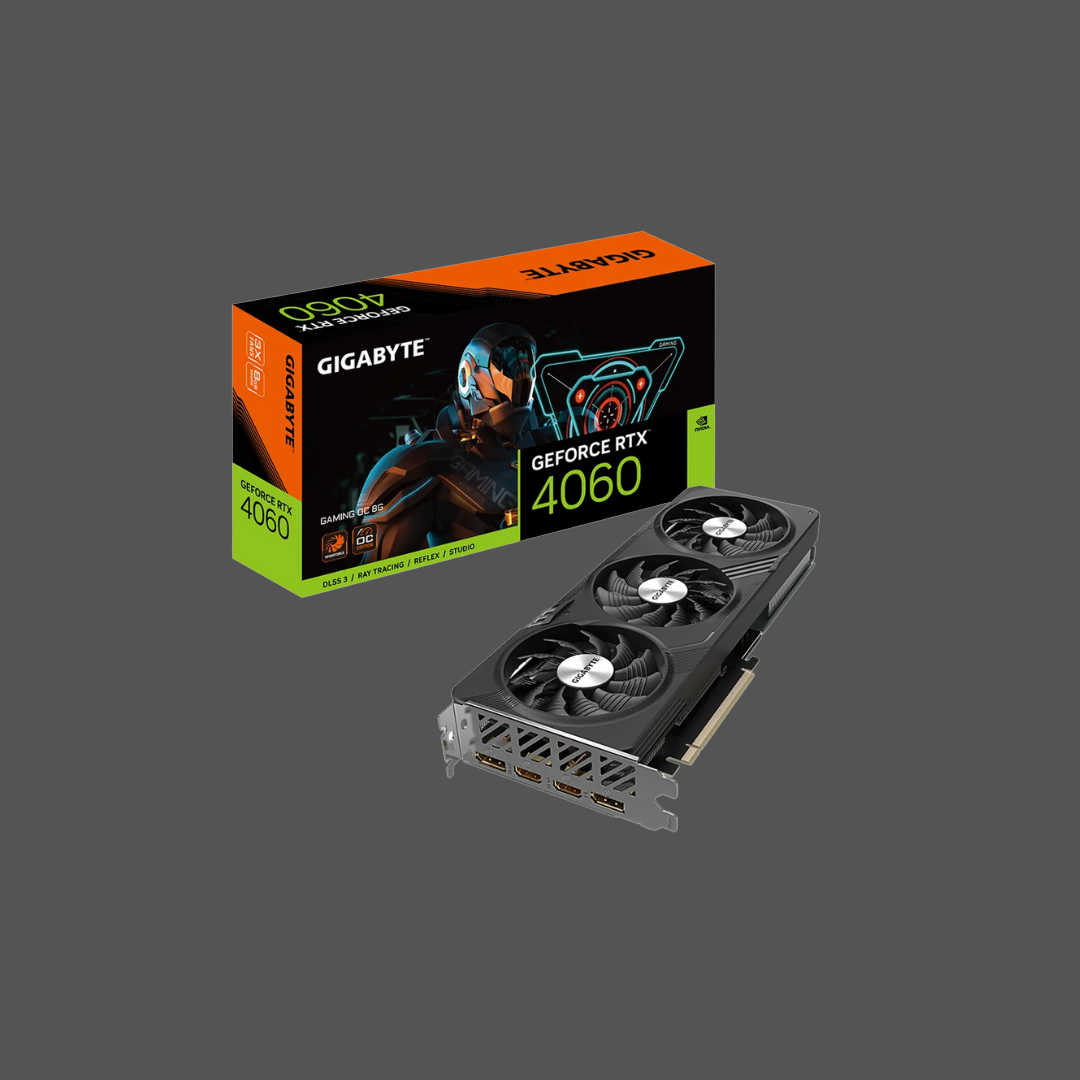 GIGABYTE nVidia GeForce RTX 4060 Gaming OC - 8GB GDDR6; 128-Bit Memory Bus; 2x HDMI; 2x DisplayPort; Min 450W PSU.